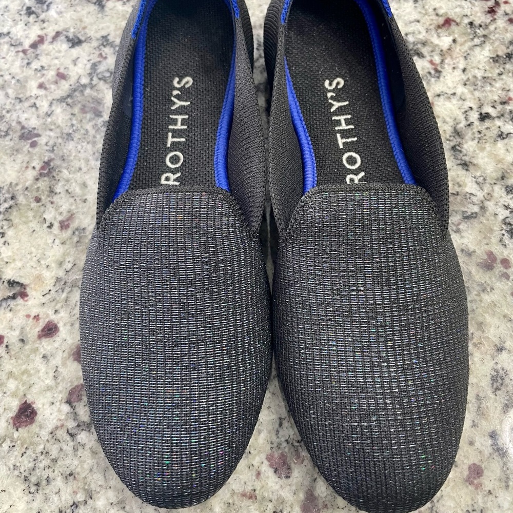 Custom sparkle metallic Rothy’s loafers 7.5 black